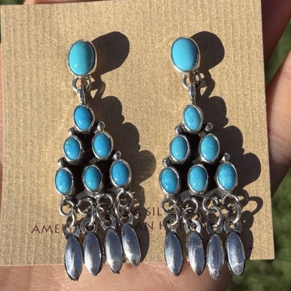 Native American Sterling Silver Turquoise Earrings Geneva